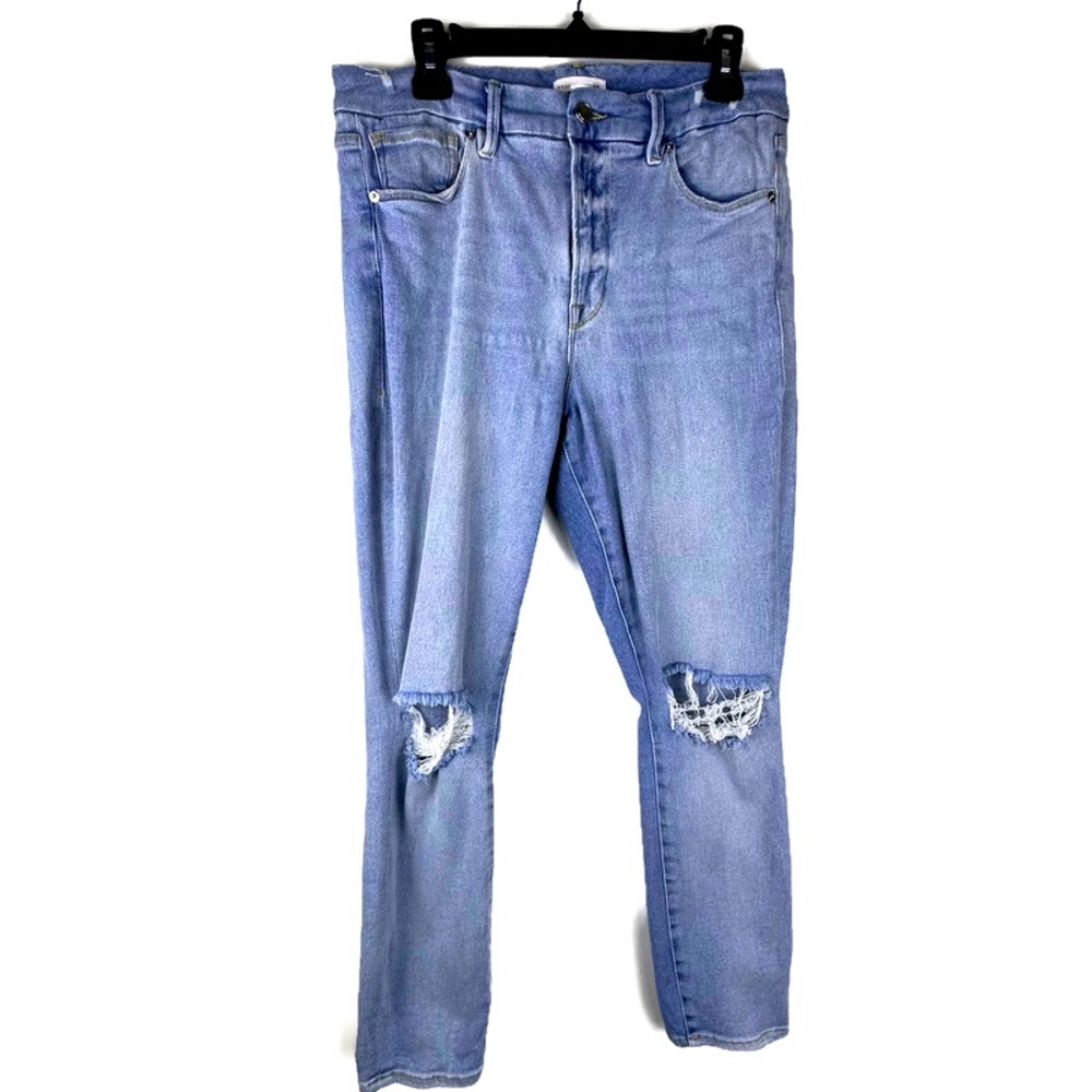 The Good American Women’s Light Washed Distressed Jeans Size 14/32